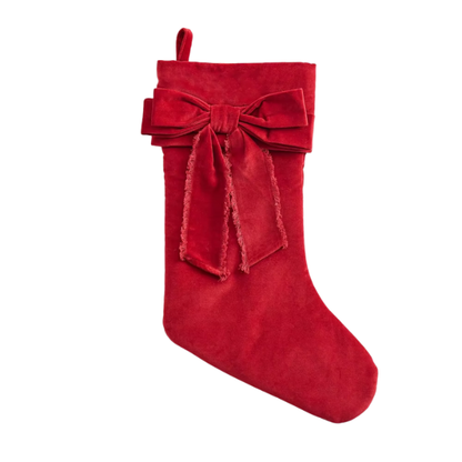 Red Velvet Christmas Stocking with Bow – Luxury Cotton Velvet Holiday Décor