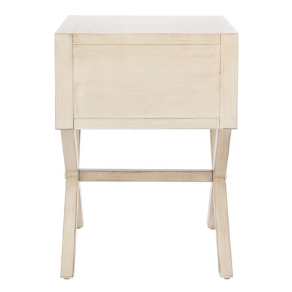 1-Drawer Nightstand – Classic Campaign Style with Contemporary Chic, Acacia Wood Frame, Cross-Base Design, Bold Finish, Gold Drawer Pull, Perfect for Modern Bedrooms