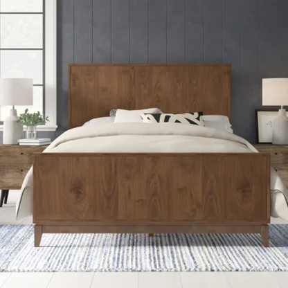 Timeless Traditional Solid Wood 3-Piece Configurable Bedroom Set in Natural Walnut with Sleek Panel Bed, 2-Drawer Nightstand, and 6-Drawer Dresser for Effortless Style and Organization