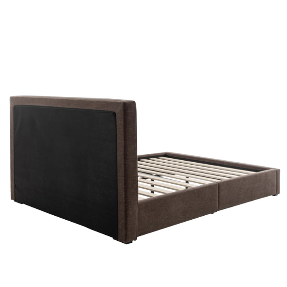 Elegant Brown Queen Size Upholstered Bed with Soft Bouclé Polyester Fabric – Modern and Stylish