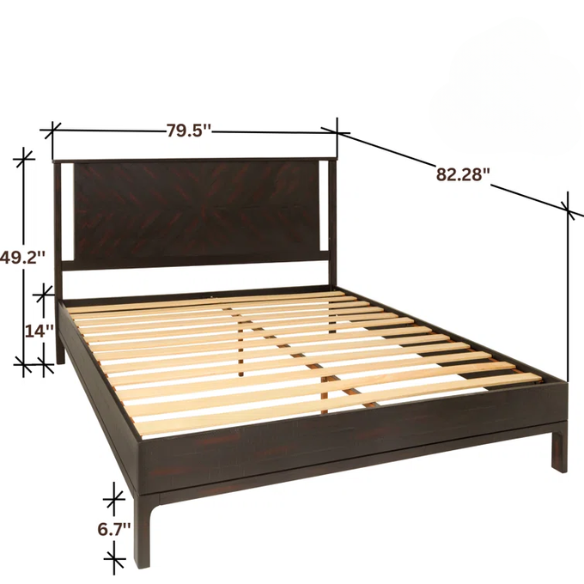 Solid Wood Platform King Size Bed with Headboard – Rustic Wood Frame with Steel Reinforcement for Ultimate Stability and Comfort