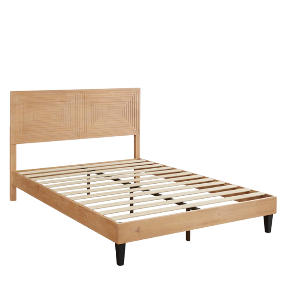 Queen Size Solid Wood Bed with Intricate Engraved Design – Timeless Craftsmanship and Elegance