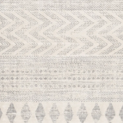 Southwestern-Inspired Geometric Rug – Gray Diamond, Chevron & Dot Patterns on Off-White, Stain-Resistant, Perfect for High-Traffic Areas