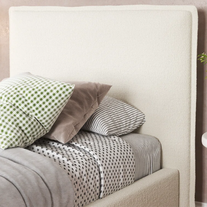 Luxurious King Size Flange-Edge Bouclé Bed Frame with Padded Headboard – Soft, Textured Fabric, Solid Wood Support