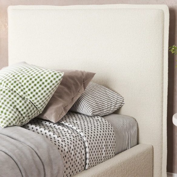 Luxurious King Size Flange-Edge Bouclé Bed Frame with Padded Headboard – Soft, Textured Fabric, Solid Wood Support