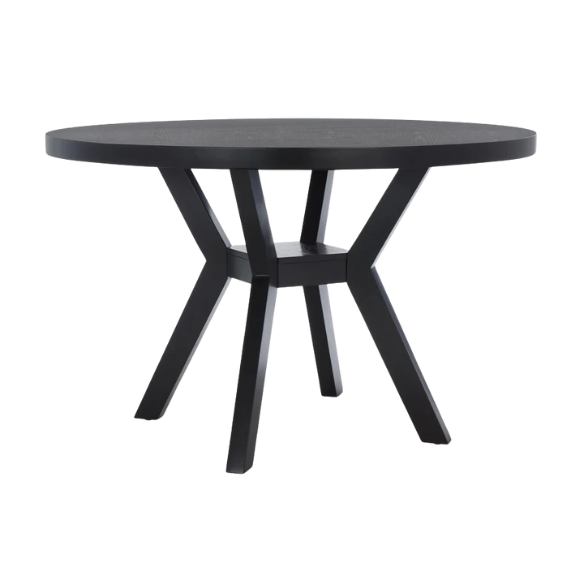 Round Wood Dining Table – French Bistro-Inspired Design, Sleek Dark Brown Frame