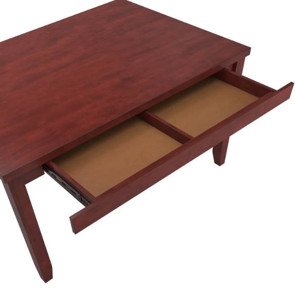Solid Wood Rectangular Dining Table with Two Drawers – Distressed Finish, Rubberwood Construction, and Organized Storage