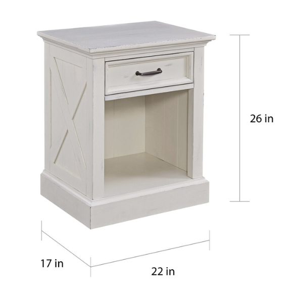 Farmhouse-Style 3-Piece X-Detail King Bed, Nightstand, and Chest Set with Weathered White Coating