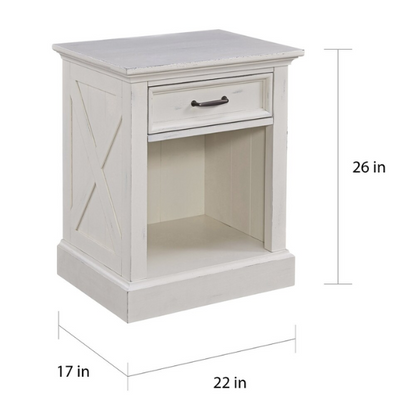 Farmhouse-Style 3-Piece X-Detail King Bed, Nightstand, and Chest Set with Weathered White Coating