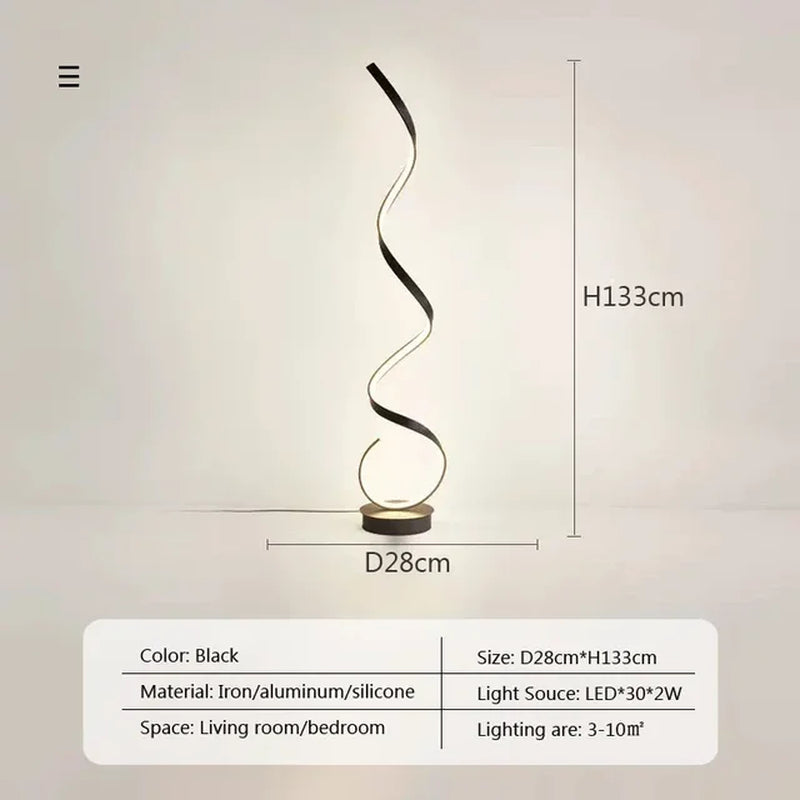 Modern LED Floor Lamp Spiral Line Lights Home Decor Bedroom Living Room Sofa Corner Black White Indoor Vertical Lighting Lustre