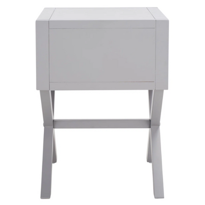 1-Drawer Nightstand – Classic Campaign Style with Contemporary Chic, Acacia Wood Frame, Cross-Base Design, Bold Finish, Gold Drawer Pull, Perfect for Modern Bedrooms