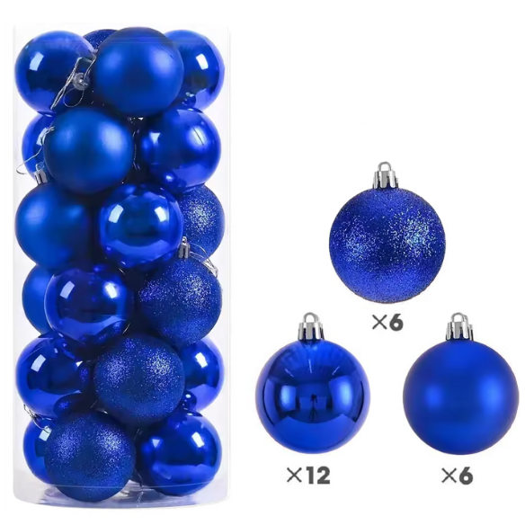 Navy Blue Christmas Ball Ornaments – 24-Piece Set, Shatterproof Holiday Decorations (Available in 3 cm, 4 cm, and 6 cm)