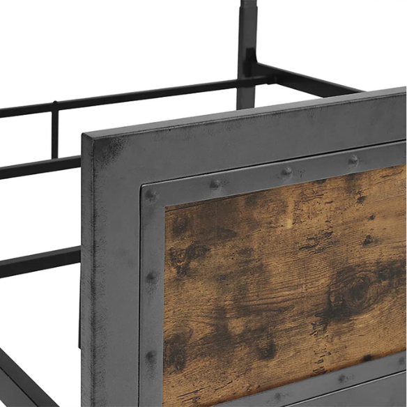 Rustic Industrial Queen Size Bed with Wood-Look Center – Sturdy and Stylish Design