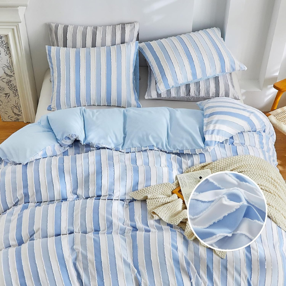 Luxurious Tufted Duvet Cover Set – Queen Size | Striped Textured Boho Bedding | Ultra-Soft Washed Microfiber | 3-Piece Set