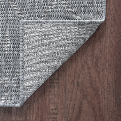 Boho-Inspired Greyish Blue & Ivory  Geometric Rug – Fade & Stain-Resistant, Low-Pile, Perfect for High-Traffic Indoor/Outdoor Spaces