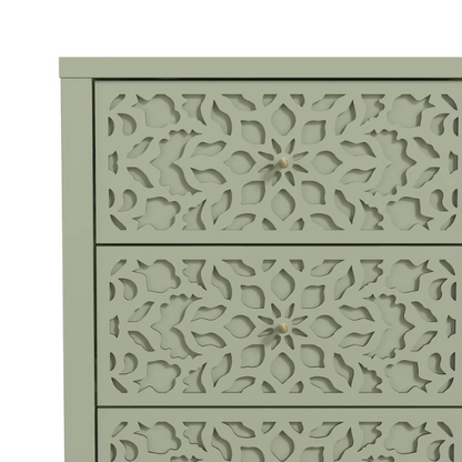 Boho-Inspired 45.4" 6-Drawer Dresser with Distressed Finish and Openwork Floral Details