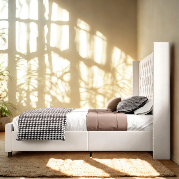 Queen Size Upholstered Velvet Bed – The Epitome of Luxury and Comfort with Majestic 61.4-Inch Extra-High Headboard