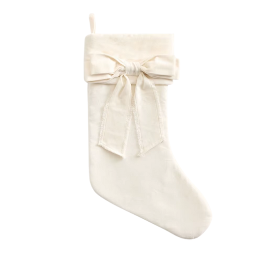 White Velvet Christmas Stocking with Bow – Luxury Cotton Velvet Holiday Décor