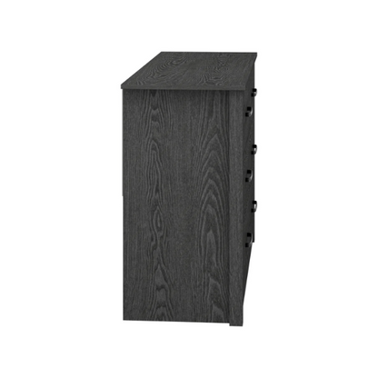 Modern 6-Drawer Double Dresser with Flared Feet and Sleek Black Metal Handles