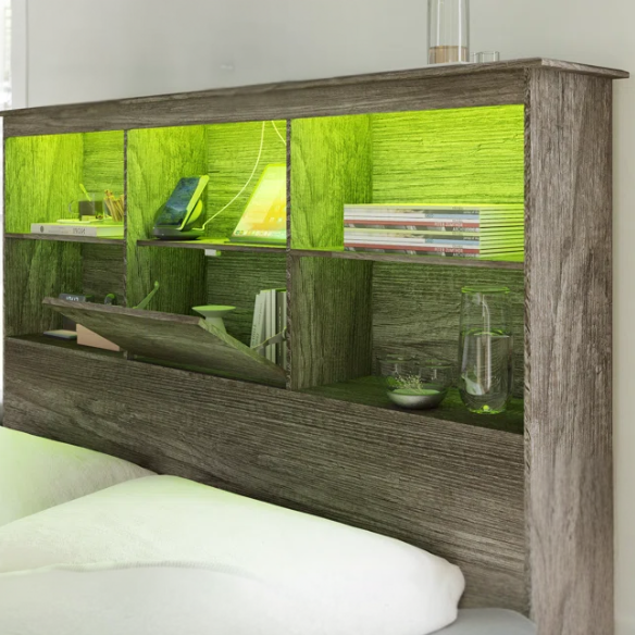 Innovative LED Bookcase Bed – Full/Double Size with Built-In Storage, Sleek Design, and LED Lighting for Modern Living