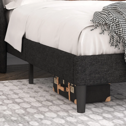 Modern Queen Size Upholstered Platform Bed with Deluxe Wingback and Linen Blend Fabric