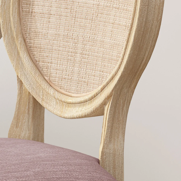 Light Blush Upholstered Dining Chairs with Wicker Back and Distressed Natural Wood Legs (Set of 2) – Farmhouse French Country Accent Seating