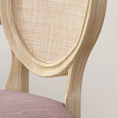 Light Blush Upholstered Dining Chairs with Wicker Back and Distressed Natural Wood Legs (Set of 2) – Farmhouse French Country Accent Seating