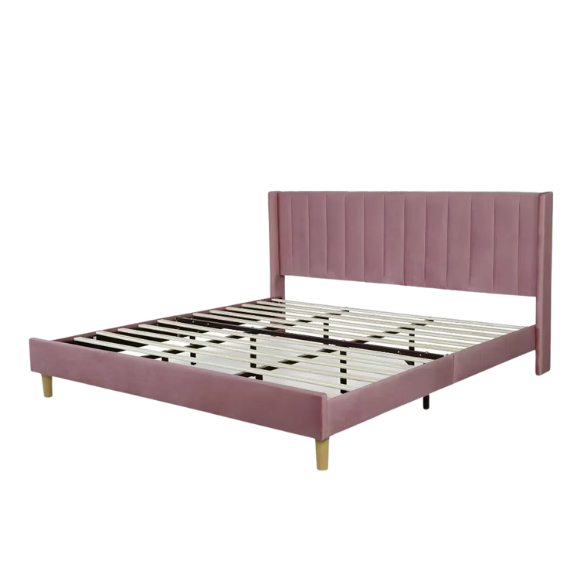 Luxury Corduroy Upholstered King Size Platform Bed Frame - Stylish Modern Wingback Design with Ultimate Comfort