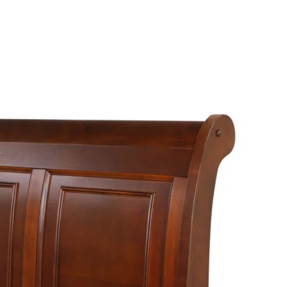 Cherry Brown King Size Platform Bedroom Set with Real Wood Veneers, Full Extension Footboard Storage Drawers, and Matching Large-Scale Dressers, Nightstands, and Mirror