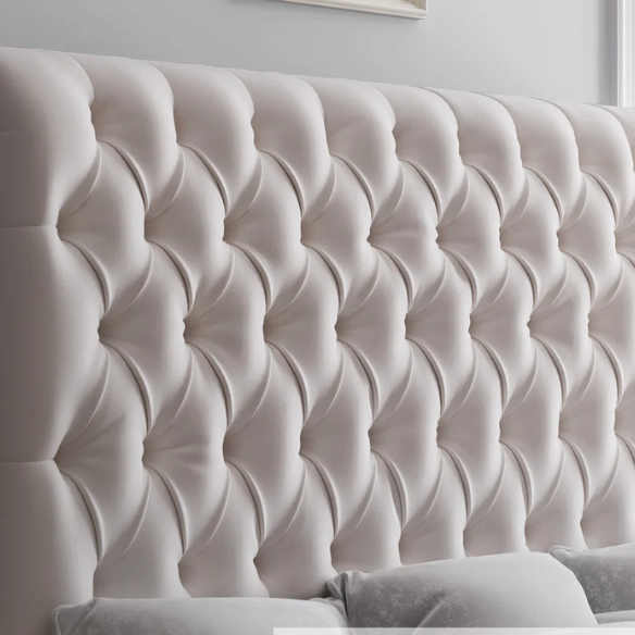 Luxurious Velvet Upholstered Sleigh Bed with Tufted Button and Gem-Accented Headboard