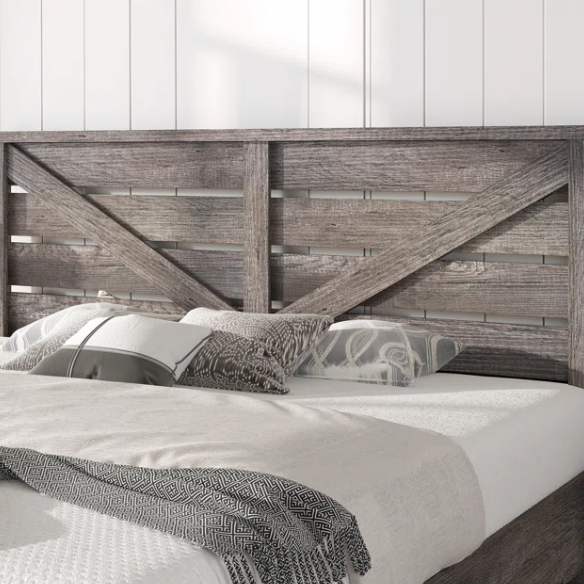 Farmhouse Classic Bed Frame with 49.2" Barn Door-Inspired Headboard, Ample Under-Bed Storage, Sturdy Metal Frame, and Silent Cotton Padding for Peaceful Sleep