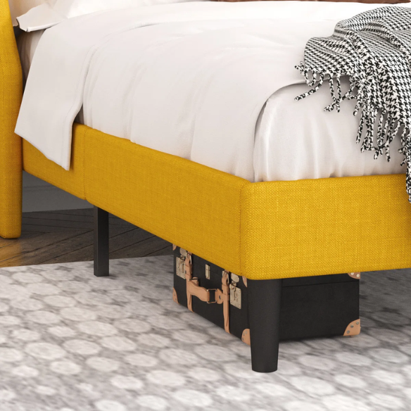 Modern Queen Size Upholstered Platform Bed with Deluxe Wingback and Linen Blend Fabric