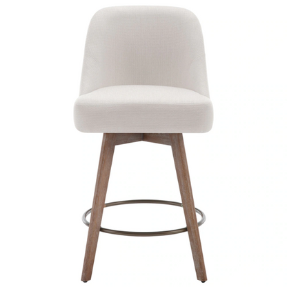 Modern Counter Height Swivel Bar Stool – Upholstered Faux Leather/Polyester Blend Seat, Solid Beech Wood Frame, Ergonomic High Back, Bronze Metal Footrest, 300lb Capacity for Kitchen, Bar, or Pub