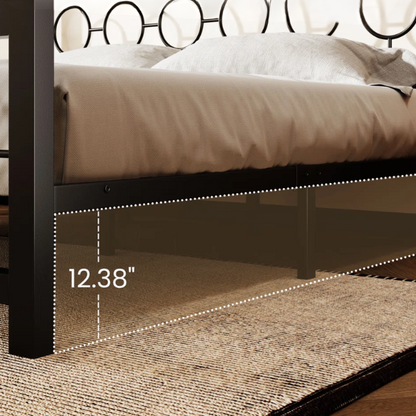 Modern King Size Metal Open-Frame Platform Bed with Art Deco-Inspired Circle Medallion Details – Sleek, Clean-Lined Design with Sturdy Metal Frame and Minimalist Aesthetic