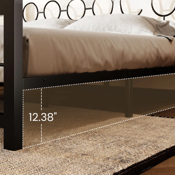 Modern King Size Metal Open-Frame Platform Bed with Art Deco-Inspired Circle Medallion Details – Sleek, Clean-Lined Design with Sturdy Metal Frame and Minimalist Aesthetic