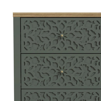 Boho-Inspired 45.4" 6-Drawer Dresser with Distressed Finish and Openwork Floral Details