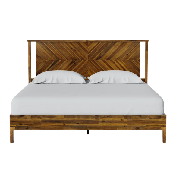 Solid Wood Platform King Size Bed with Headboard – Rustic Wood Frame with Steel Reinforcement for Ultimate Stability and Comfort