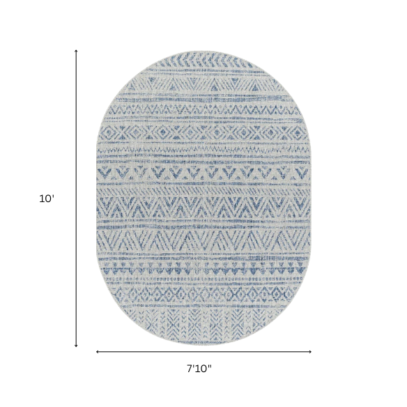 Striped Geometric Area Rug – Blue & Taupe, Durable Polypropylene, Low-Pile Design for High-Traffic Indoor/Outdoor Spaces