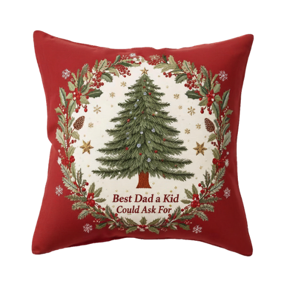 Red Throw Pillow with Embroidered 