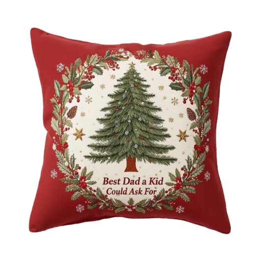 Red Throw Pillow with Embroidered "Best Dad a Kid Could Ask For" Design