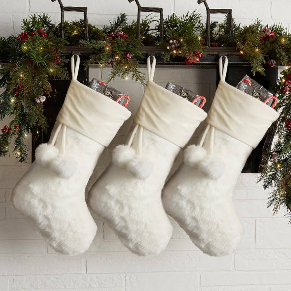 White Faux Fur Christmas Stocking – Personalized Farmhouse Holiday Décor