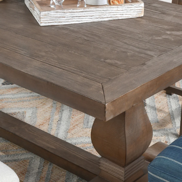 Reclaimed Pine Wood Dining Table – Rustic, Hand-Finished with Weathered Brown Finish, Sturdy and Unique Design