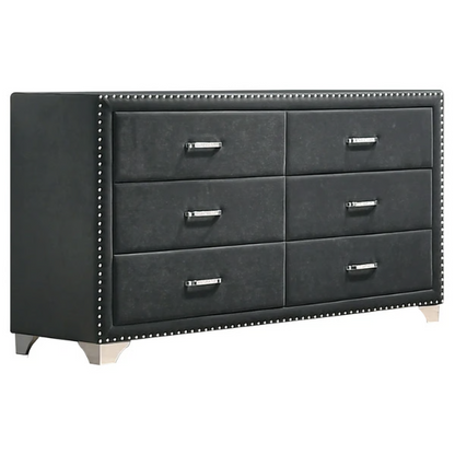 Luxurious 5-Piece Tufted Upholstered Bedroom Set with Wingback Headboard, Nailhead Trim, Velvet Fabric, Dresser, Chest, Nightstand, and Mirror for a Grand and Elegant Sleep Sanctuary