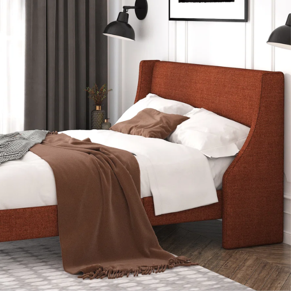 Modern Queen Size Upholstered Platform Bed with Deluxe Wingback and Linen Blend Fabric