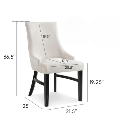 Beige Upholstered Farmhouse Dining Chairs with Black Wooden Legs (Set of 2) – Padded Comfort Seating for Kitchen or Dining Room