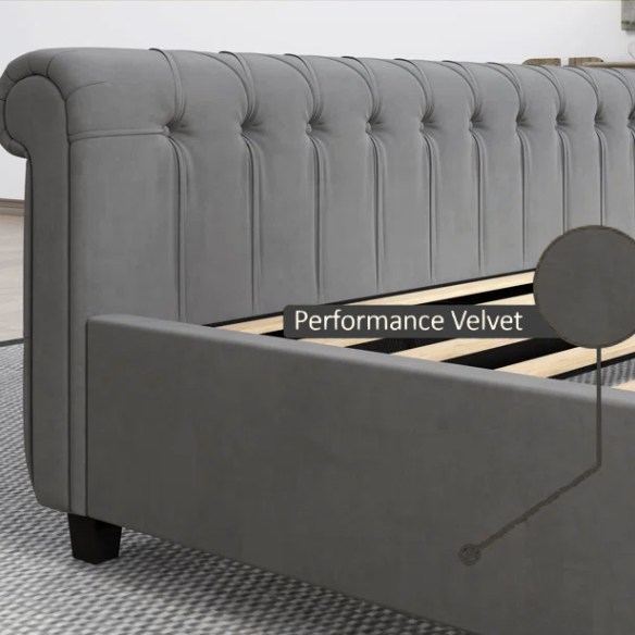 Luxurious Queen Size Upholstered Sleigh Bed with Button Tufting and Rich Chenille Fabric