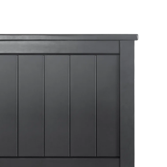 Modern Farmhouse King Size Solid Wood Platform Bed with Slat-Style Headboard and Matte Black Finish