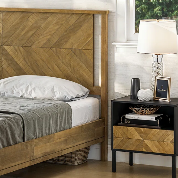 Solid Wood Platform King Size Bed with Headboard – Rustic Wood Frame with Steel Reinforcement for Ultimate Stability and Comfort