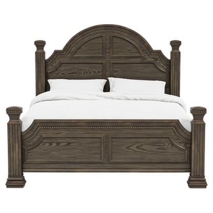 Elegant Traditional 3-Piece Wood Poster Bedroom Set with Beaded Trim, Reeded Posts, and USB Nightstands