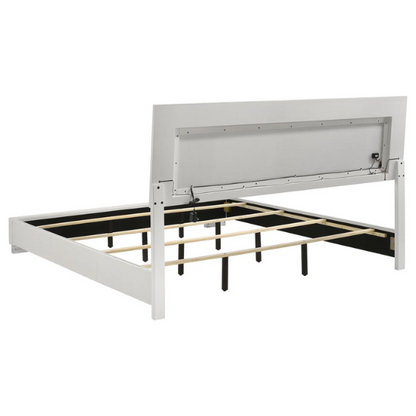 Modern 4-Piece Queen Bedroom Set in White High Gloss with LED Lighting, Touch-Activated Headboard, and Sleek Chrome Accents